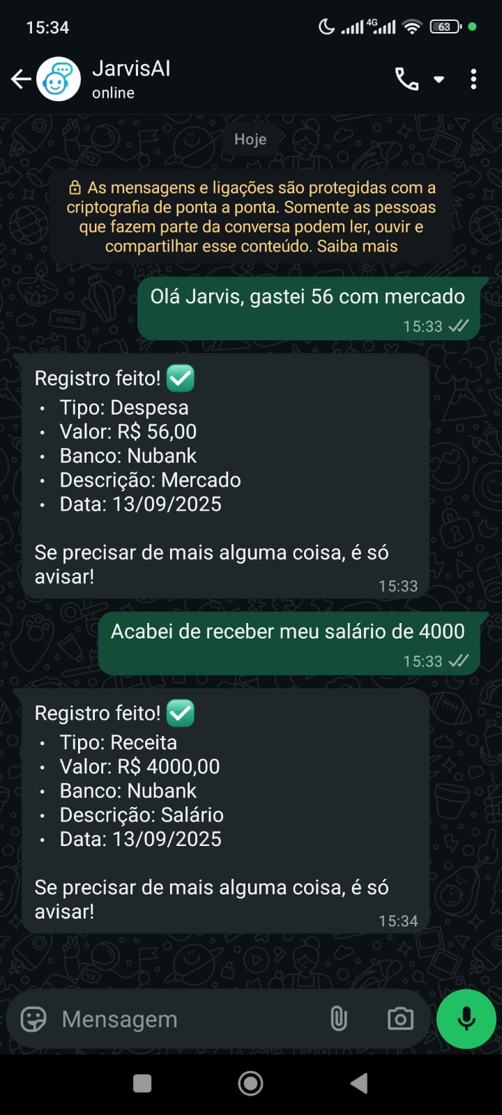 Exemplo de Registro Financeiro